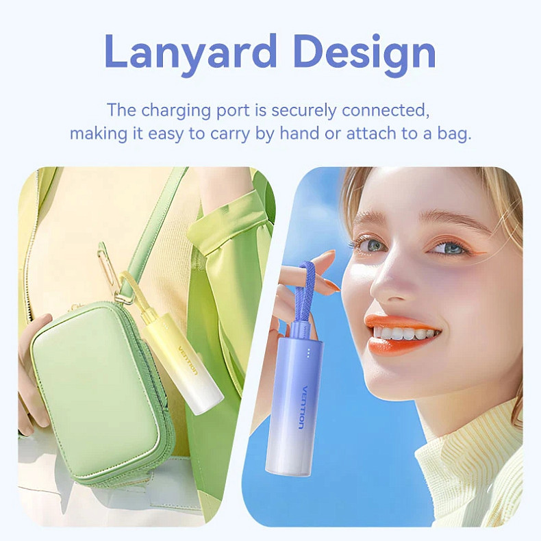 УМБ Vention 5000mAh 20W PD, USB-C In/Out, Lightning In/Out, with cable, Gradient Yellow