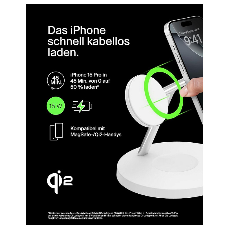 Зарядное устройство беспроводное Belkin 3в1 Magnetic Pad Qi2 15Вт, белый