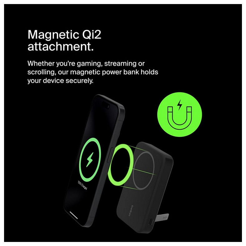 Аккумулятор портативный литий-ионный Power Bank Belkin 8000мА·ч, 15Вт, MagSafe Qi2, черный