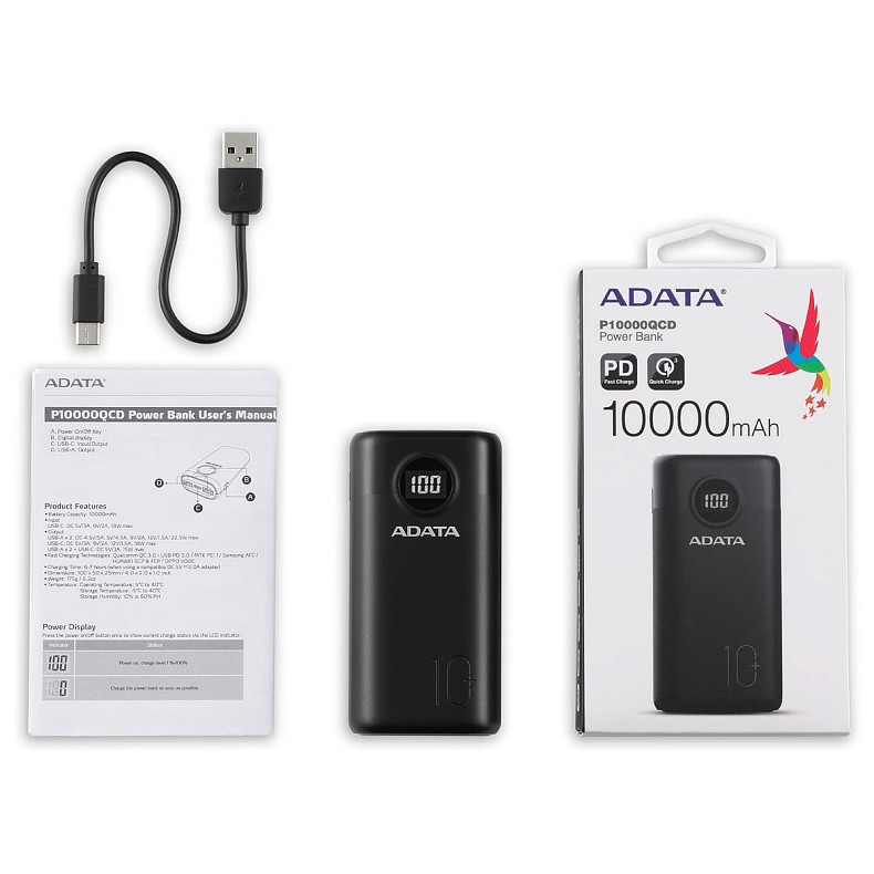 Універсальна мобільна батарея A-DATA P10000QCD 10000mAh Black (AP10000QCD-DGT-CBK)