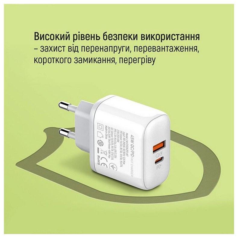 Сетевое зарядное устройство ColorWay Power Delivery Port PPS USB (Type-C PD + USB QC3.0) (45W) Black