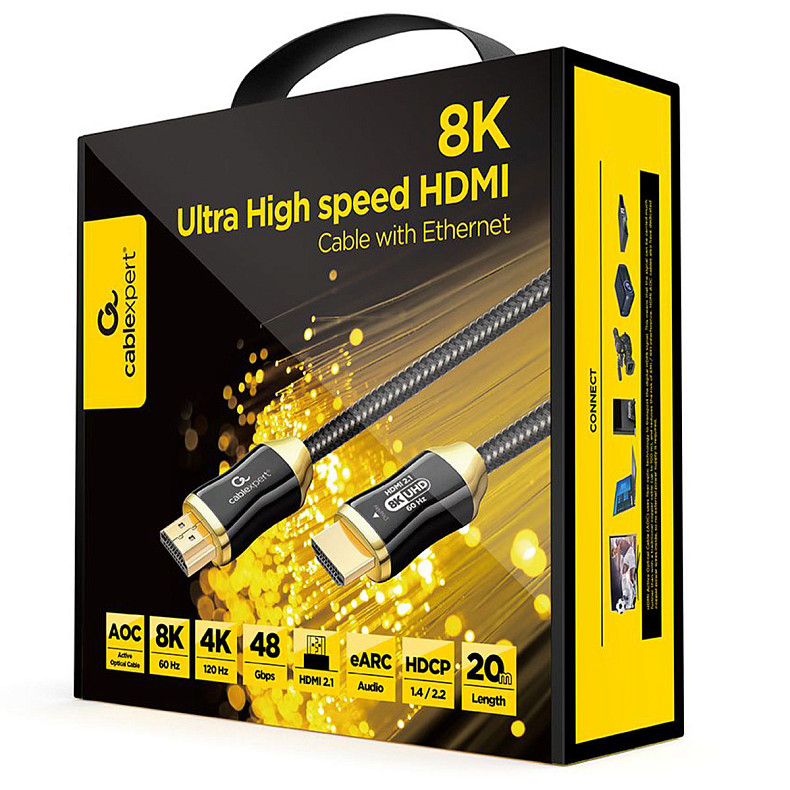 Кабель оптический (AOC) HDMI V.2.1, 8К 60Гц/4К 120Гц, позолоченные коннекторы, 20 м