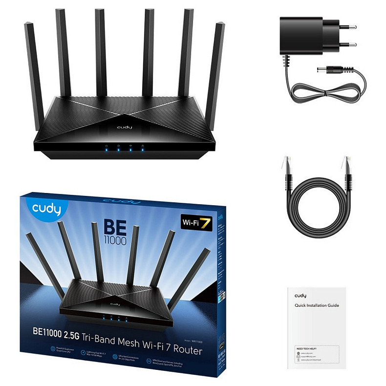 Wi-Fi Роутер Cudy WR11000, BE11000 2.5G Tri-Band Wi-Fi 7 Mesh Router