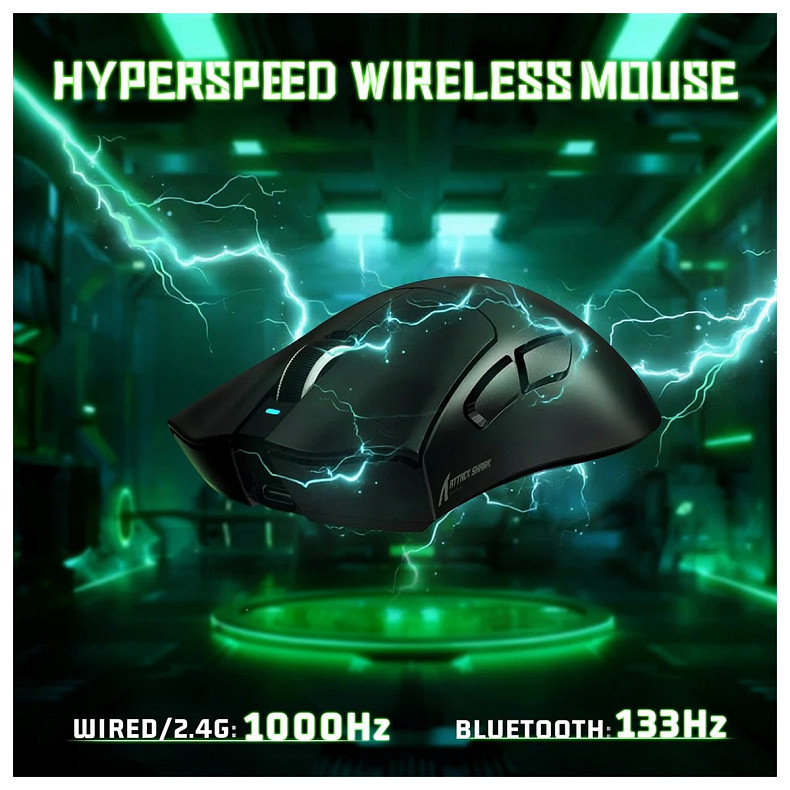 Мишка Attack Shark V3 Ultra-Light, Wireless, PAW3311 сенсор, 25000dpi., 6кн., Black