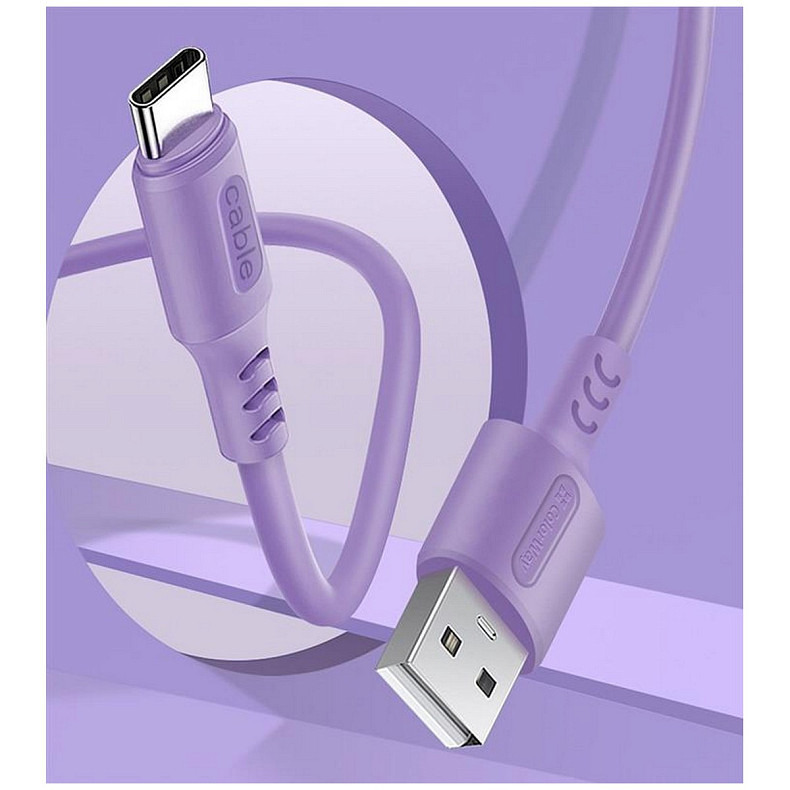 Кабель ColorWay USB-USB Type-C, soft silicone, 2.4А, 1м, Purple (CW-CBUC044-PU)