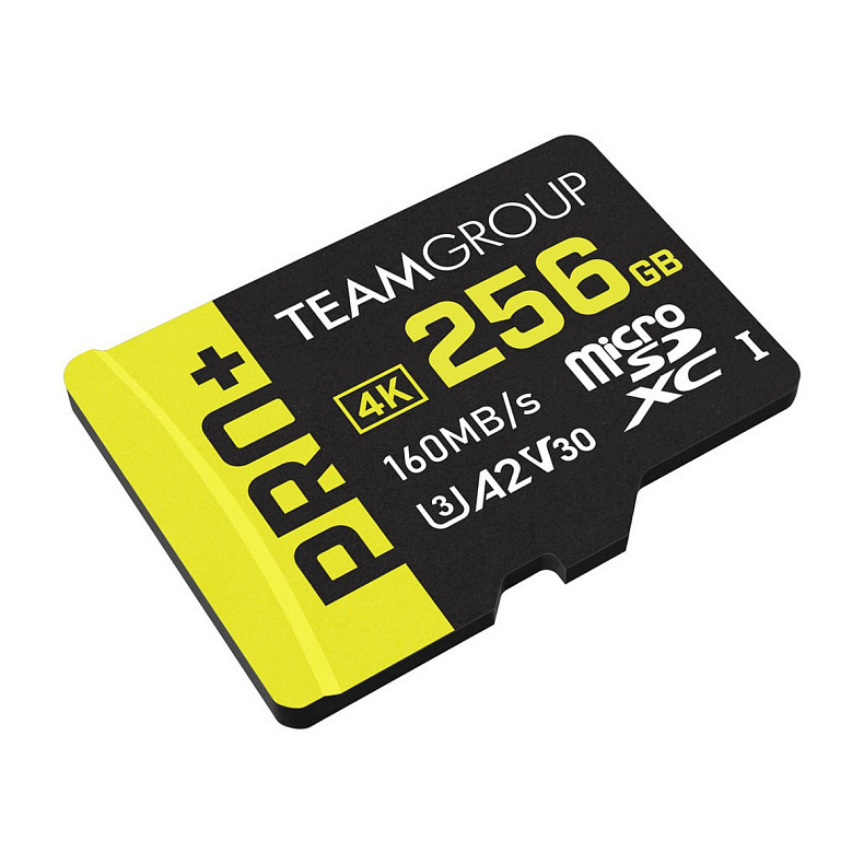 Карта пам'яті MicroSDXC 256GB UHS-I/U3 Class 10 Team Pro+ R160/W110MB/s + SD-адаптер (TPPMSDX256GIA2V