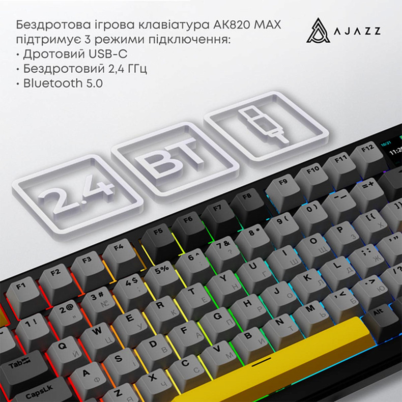 Клавиатура Ajazz AK820 MAX Magnetic switches - Black (AK820MAX-M-BGY)