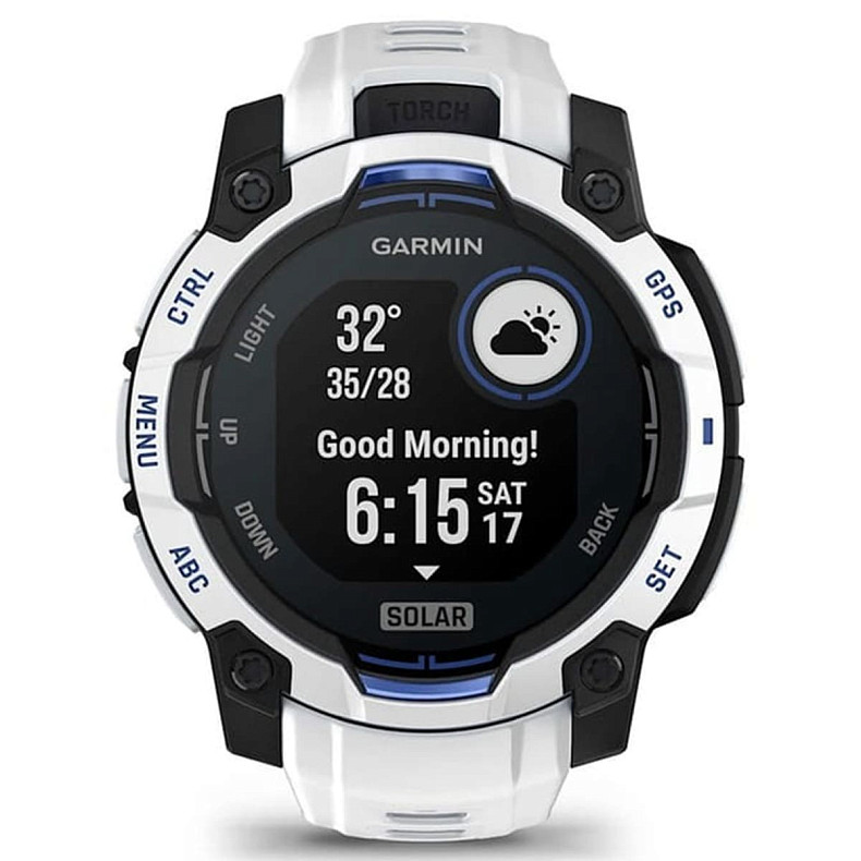 Спортивные часы Garmin Instinct 3 45mm Solar Whitestone with Whitestone/Bolt Blue Silicone (010-02934-43)