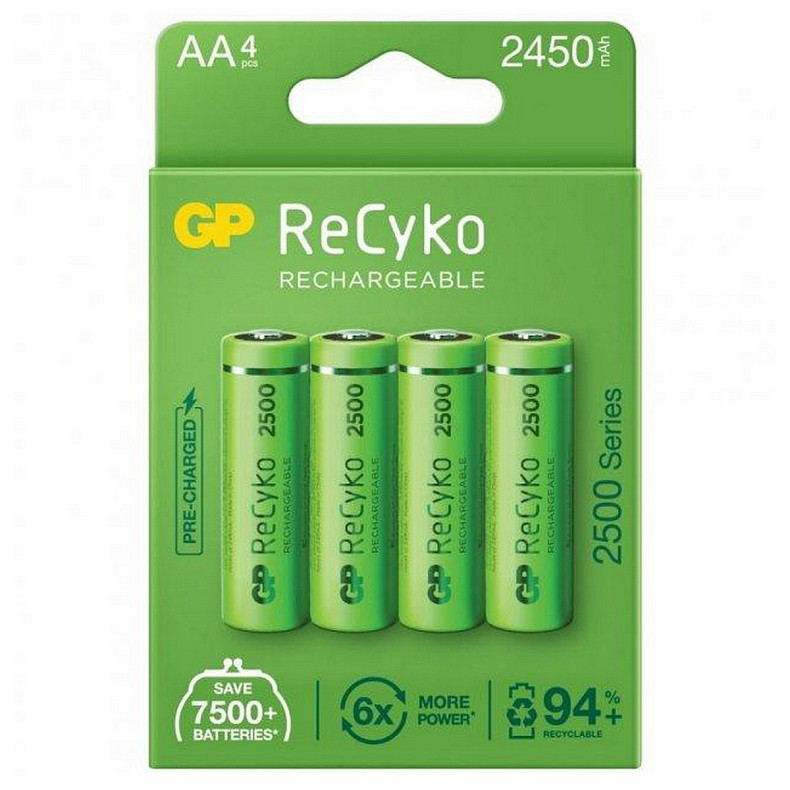 Аккумуляторы GP Recyko 2500 (GP250AAHC-2EB4) AA/HR06 NI-MH 2450 mAh BL 4 шт