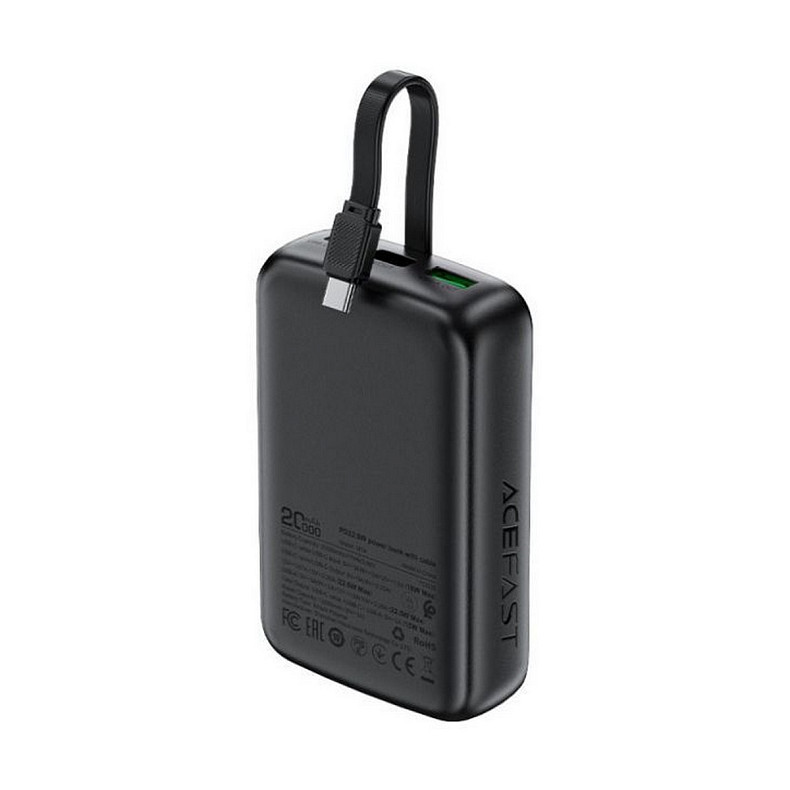 УМБ Acefast 20000mAh 22,5W PD,QC3.0 USB-A+USB-C In/Out,build-in cable M14 Black