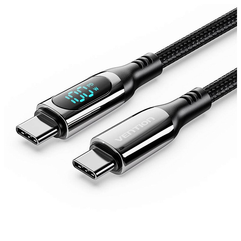 Кабель USB 3.1 Type-C M-M, 1.2 м, 100W, З дисплеєм Чорний Zinc Alloy Vention