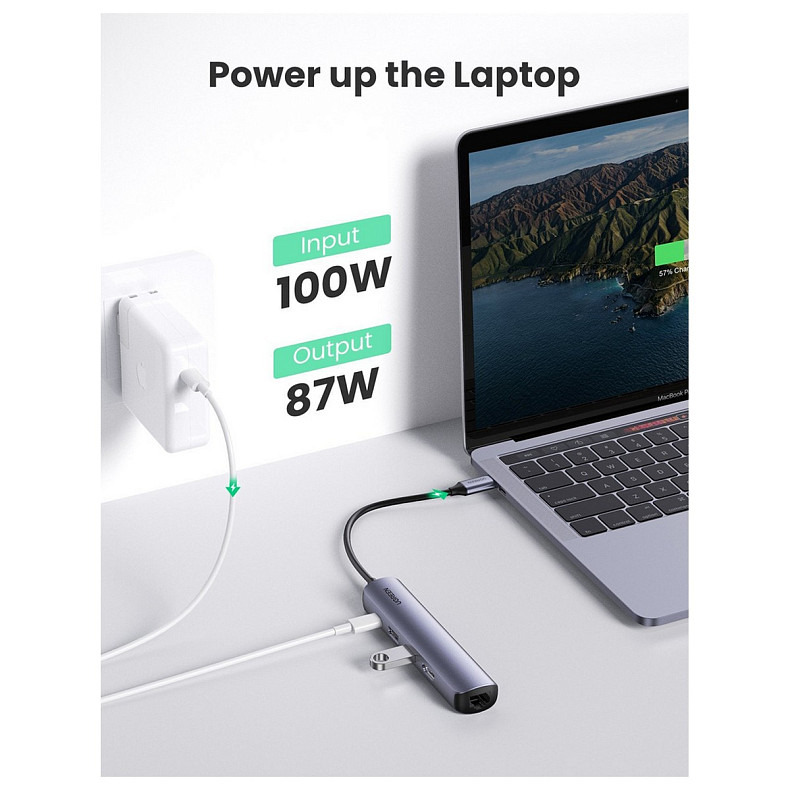 Док-станция USB3.0 Type-C --> HDMI/USB 3.0x2/RJ45/PD Ugreen CM418 Серая