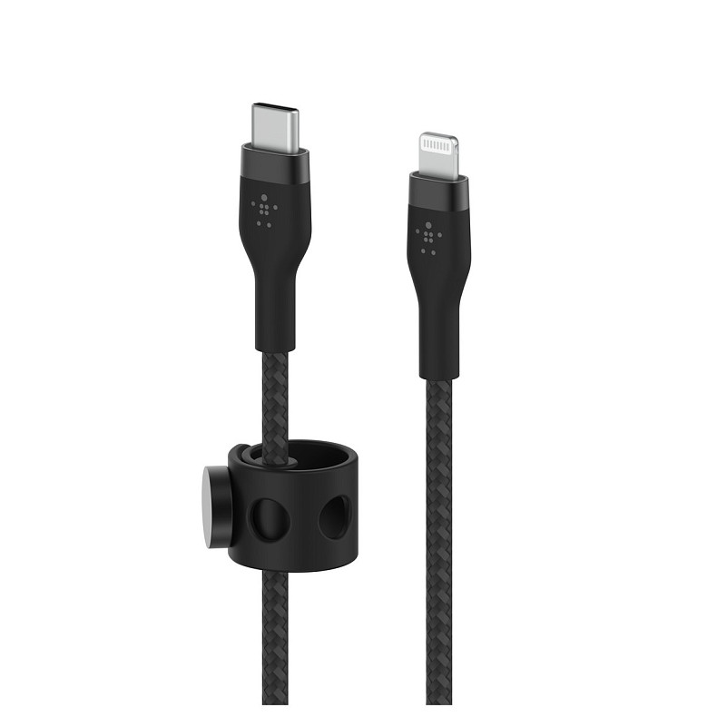 Кабель Belkin USB-С > Lightning, 1м, плетеный, силиконовый, с ремешком на м