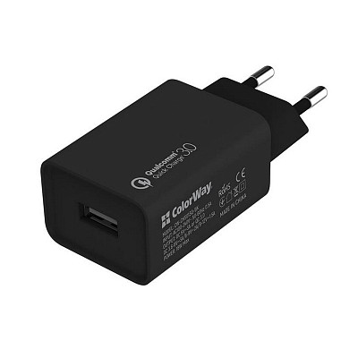 Зарядний пристрій ColorWay (1USBx3A) QC3.0 Black (CW-CHS013Q-BK)
