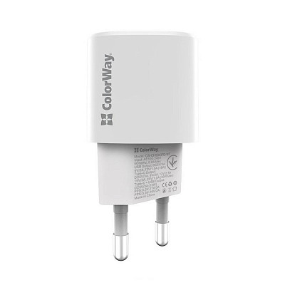 Сетевое зарядное устройство ColorWay GaN PD Port USB PPS (Type-C PD + USB QC3.0) (33W) White (CW-CHS