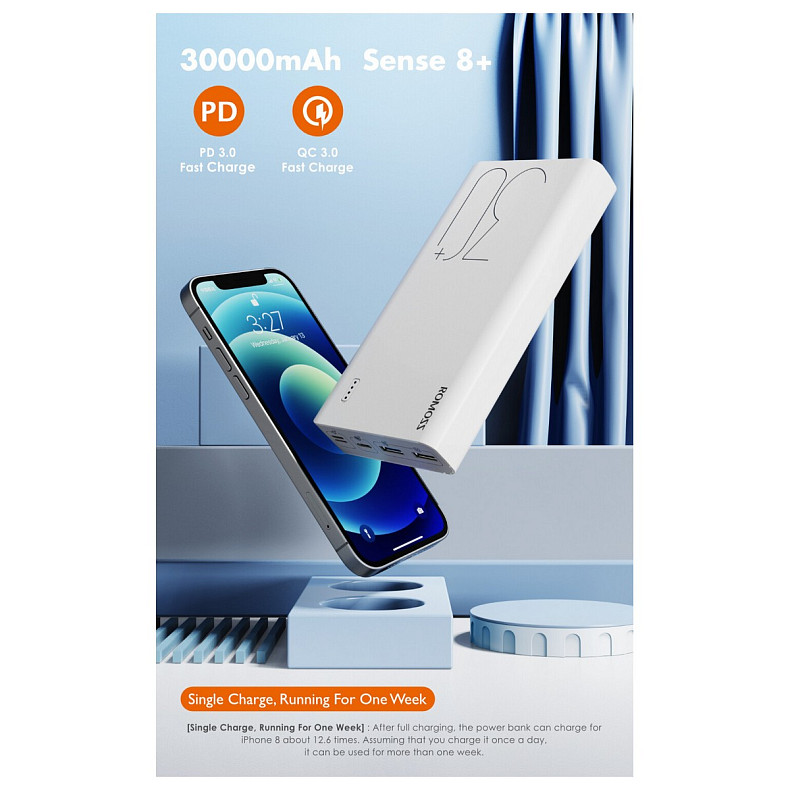 Универсальная мобильная батарея Romoss Sense8+ 30000mAh White (PHP30-401-02)