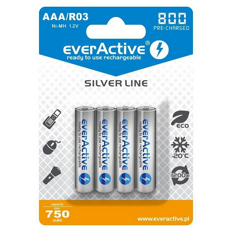 Аккумулятор everActive AAA/HR03 Ni-MH 800mAh BL 4шт