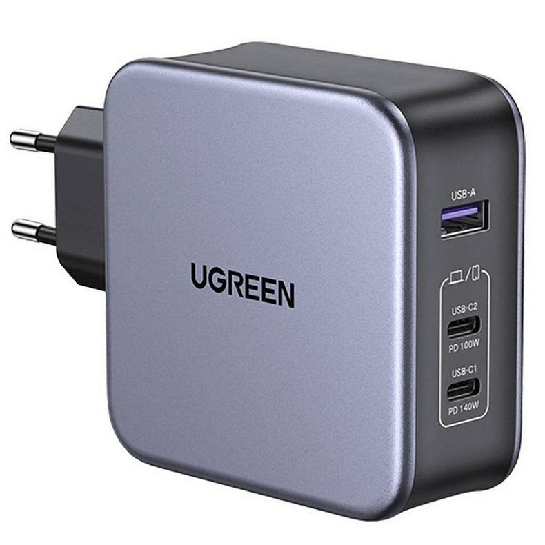Зарядний пристрій 3xUSB 140W GaN (2хUSB-C+USB-A) CD289 with C to C Cable 1.5 м Gray Ugreen