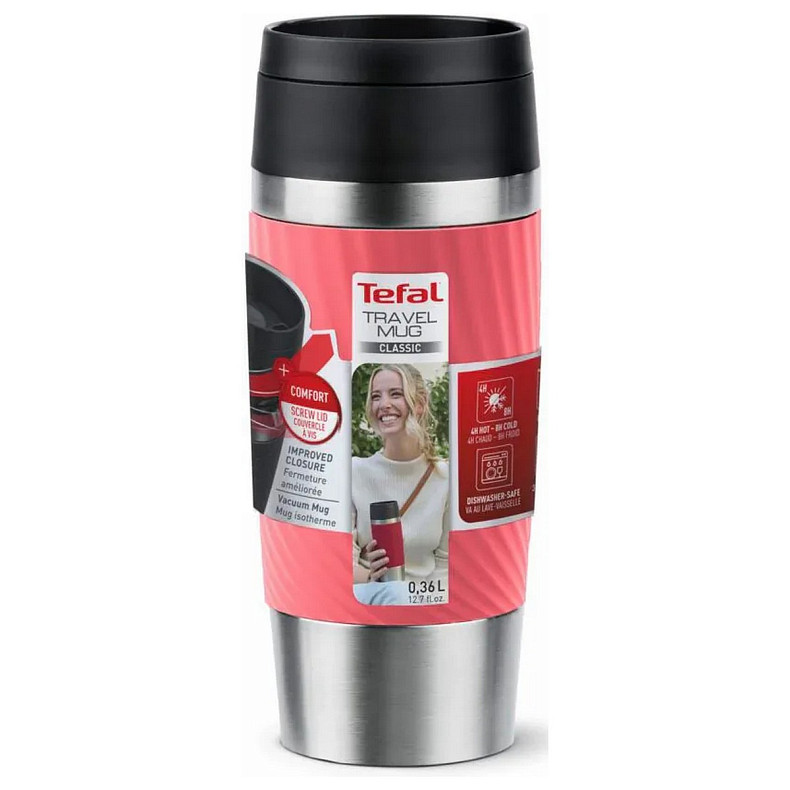 Термочашка Tefal Travel Mug Classic Twist, 0.36л, нержавеющая сталь, коралловый (N2024410)
