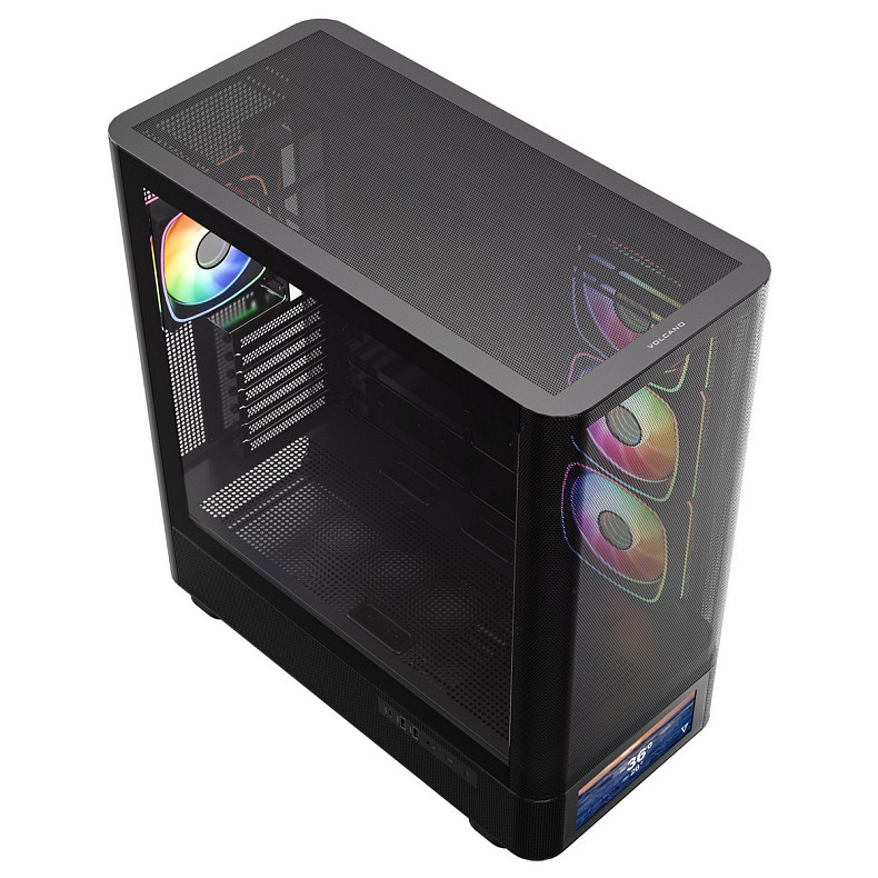 Корпус Modecom VOLCANO AQ500 ARGB MIDI FRONT LCD 6,2”, 4x120mm fans BLACK без БЖ ATX