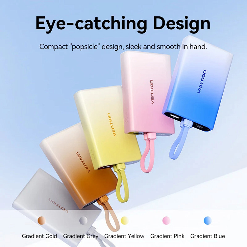 УМБ Vention 10000 mAh 22,5W PD, USB-A, USB-C In/Out, Lightning In/Out, Blue