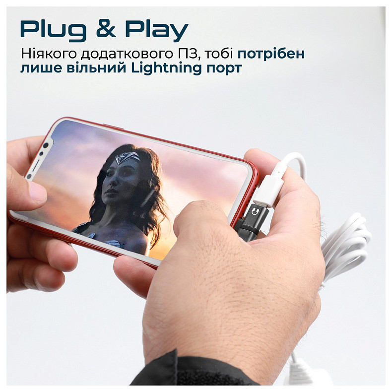 Адаптер Promate Lightning - 2хLightning (M/F) iHinge Grey (ihinge-lt.grey)