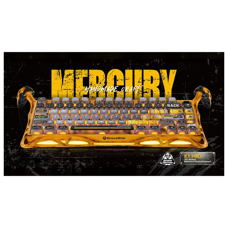 Клавиатура механическая GravaStar Mercury K1 Pro 80keys, GravaStar x Kailh Speedy Mint, BT/WL/USB, желтый