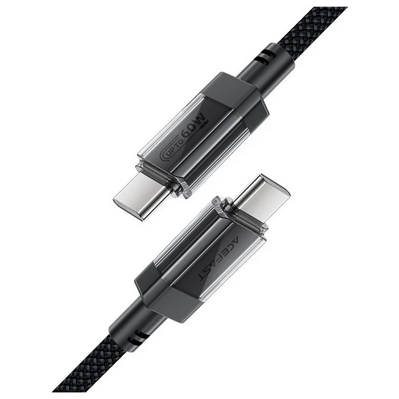 Кабель USB 2.0 USB-C to USB-C, 1.2 м, 60W, 3.0A, stainless steel Black, C12-03 Acefast
