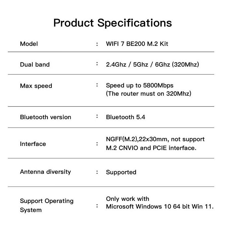 Беспроводной адаптер Fenvi FV-BE200NG Wi-Fi 7, Bluetooth 5.4 Tri-band 2.4G/5G/6GHz
