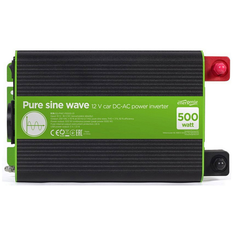 Автомобільний інвертор Energenie на 500 Вт (1000Вт пиков), чиста синусоїда (EG-PWC-PS500-01)