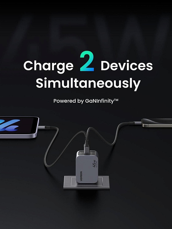 Зарядное устройство Ugreen 2xUSB 45W (2хUSB-C) Gan Nexode Pro X707