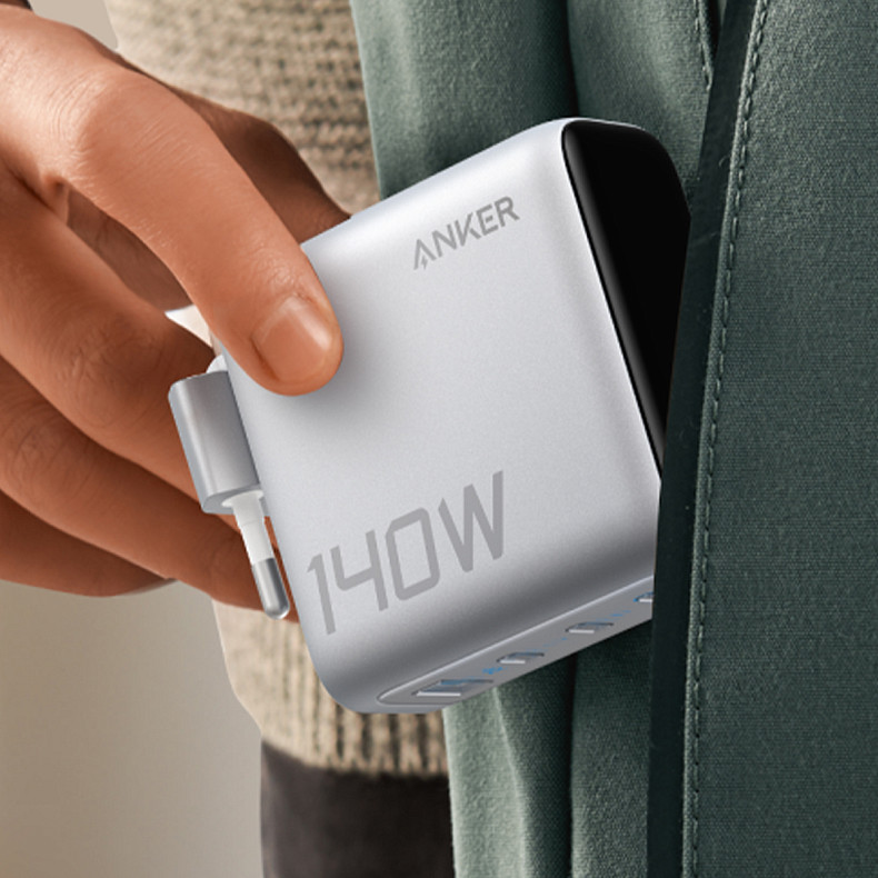 Зарядное устройство ANKER Laptop GaN Charger 140W, 3xUSB-C PD3.1 & 1x USB-A Silver