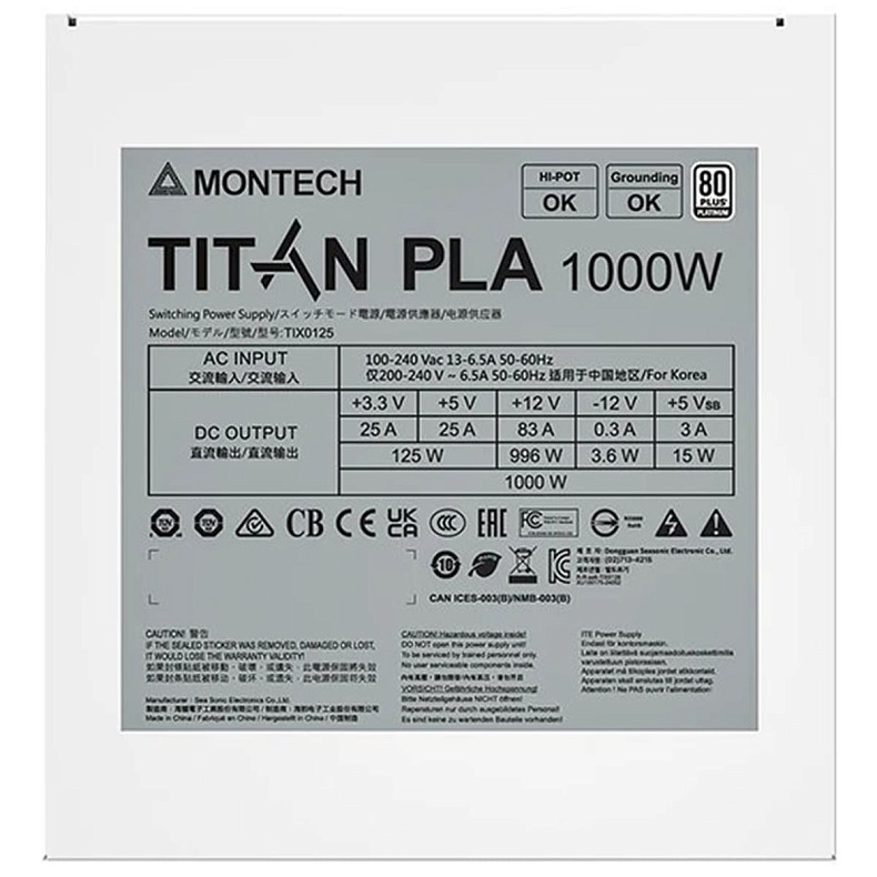 Блок питания Montech TITAN PLA 1000 ATX 1000W (TIX0125)