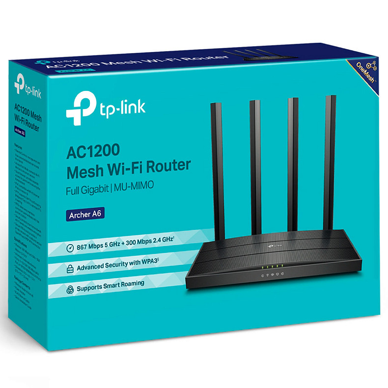 Роутер TP-Link ARCHER A6 (AC1200, MU-MIMO, 4хLAN Gbit, 1хWAN Gbit, 4 антенны)