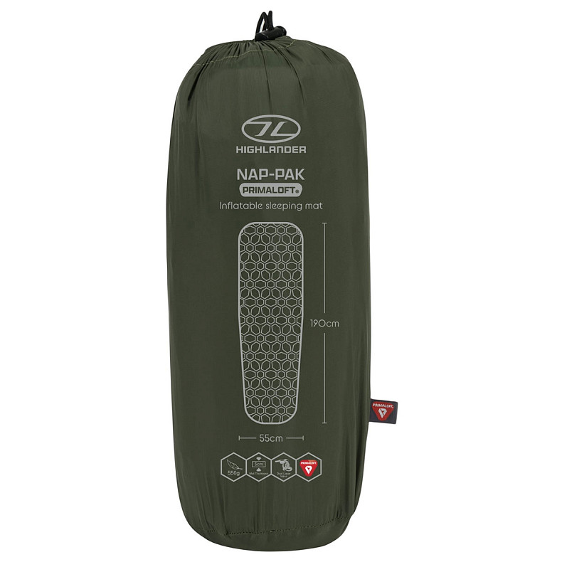 Надувной коврик Highlander Nap-Pak Inflatable Sleeping Mat PrimaLoft 5 cm Olive (AIR072-OG)