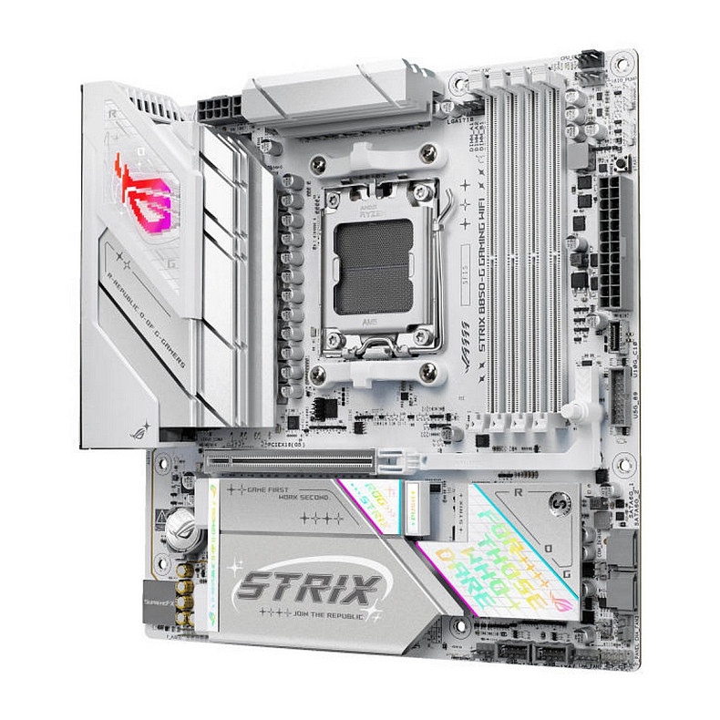 Материнcька плата ASUS ROG STRIX B850-G GAMING WIFI sAM5 B850 4xDDR5 M.2 HDMI DP WiFi BT mATX білий