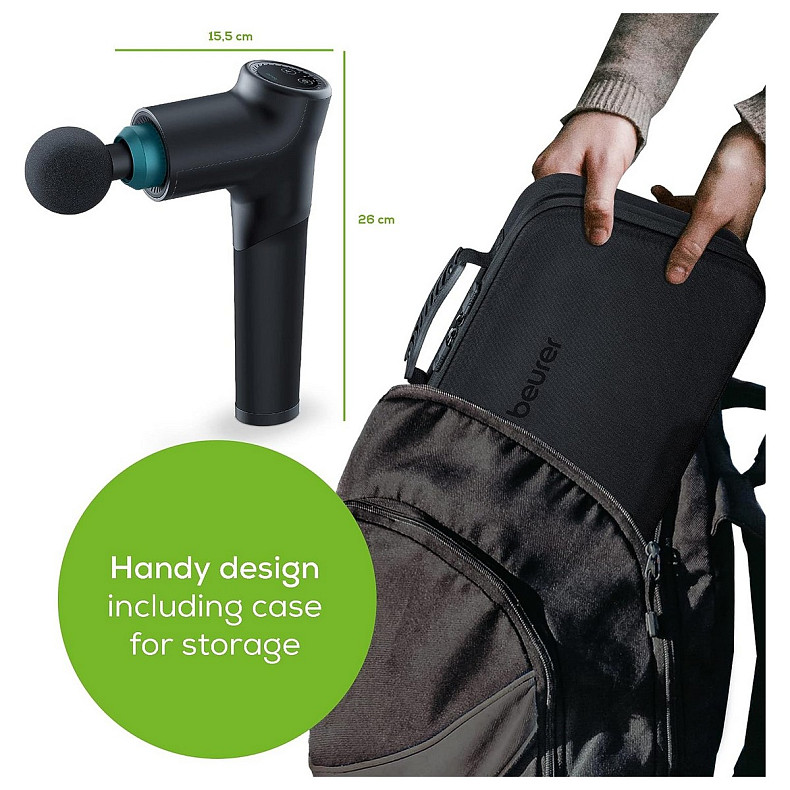 Масажер Beurer для тіла, літій- іонний акум., фасціальний, 5 насадок, чорний