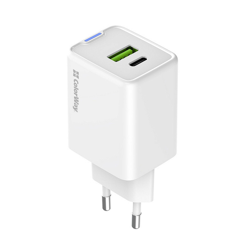 Сетевое зарядное устройство ColorWay GaN Mini 45W PD Port PPS USB (Type-C PD + USB QC4.0) White (CW-