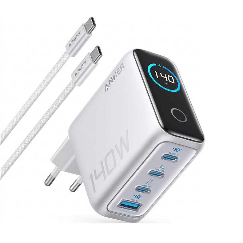 Зарядное устройство ANKER Laptop GaN Charger 140W, 3xUSB-C PD3.1 & 1x USB-A Silver