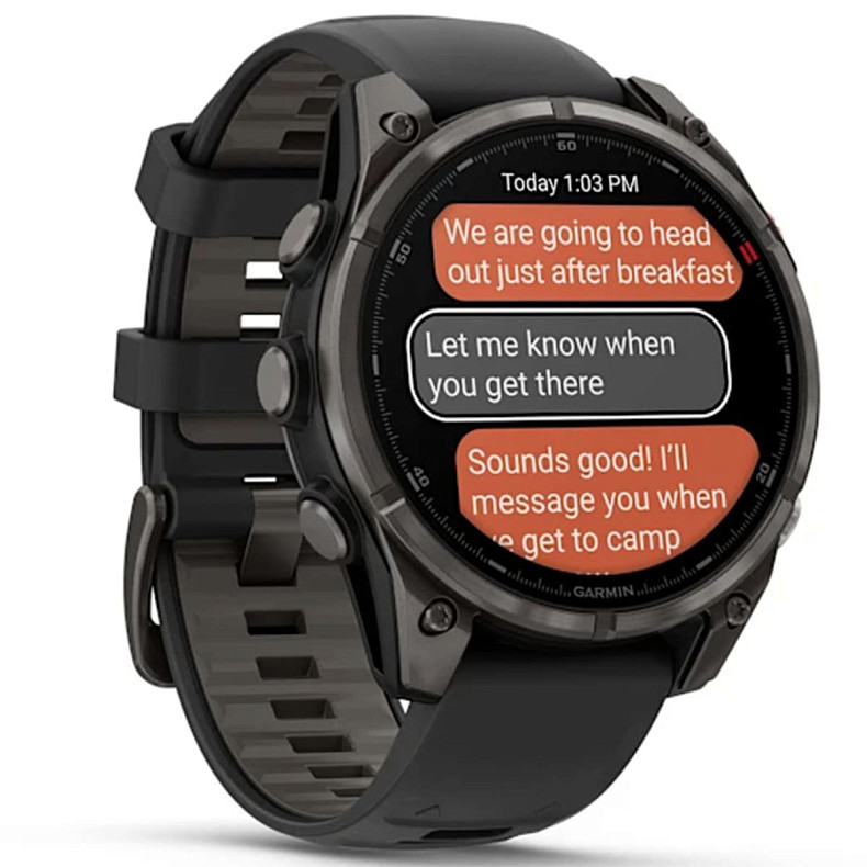 Спортивний годинник GARMIN Fenix 8 Pro 47 mm AMOLED Sapphire Carbon Gray DLC Titanium with Black/Pebble Gray Silicone Band (010-03198-00)