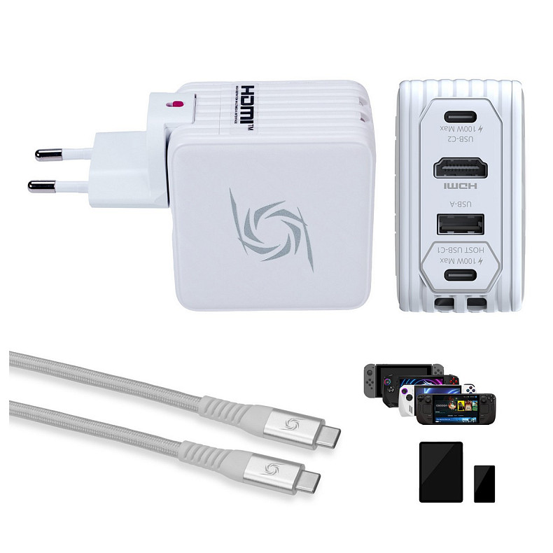 Зарядний пристрій AVerMedia GC313 CORE GO 100Вт 2хUSB-С, 1хUSB-A, 1xHDMI, білий