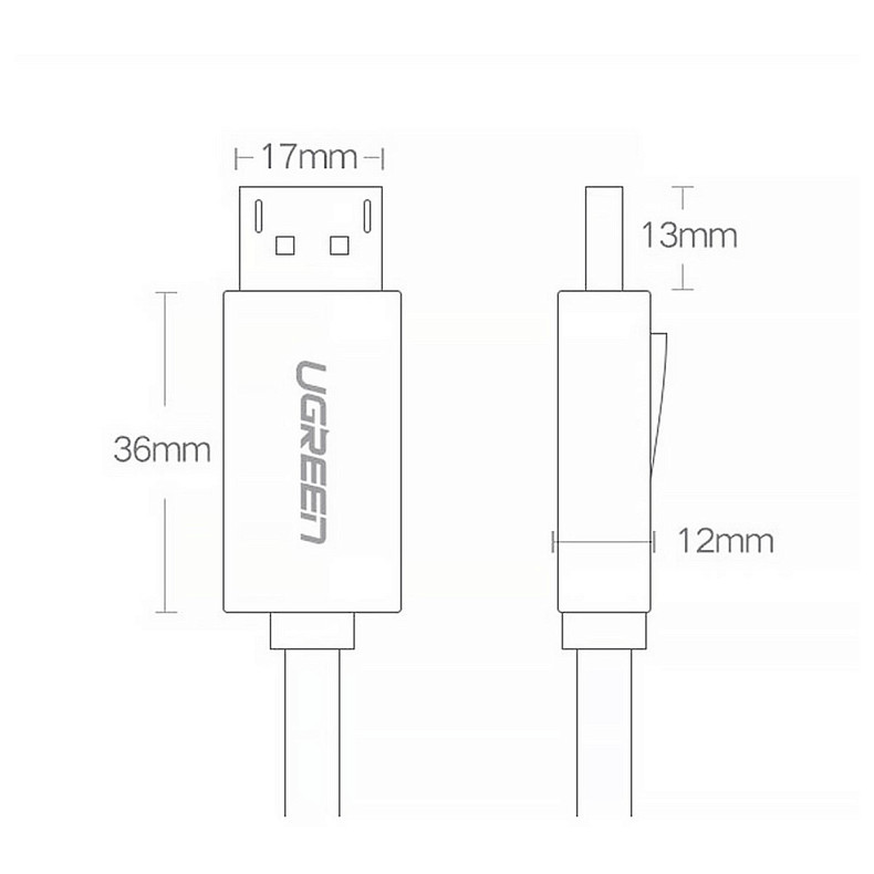 Кабель DP V1.2 Male to Male Cable 4K@60Hz; 2K@144Hz 3m UGREEN DP102 Черный