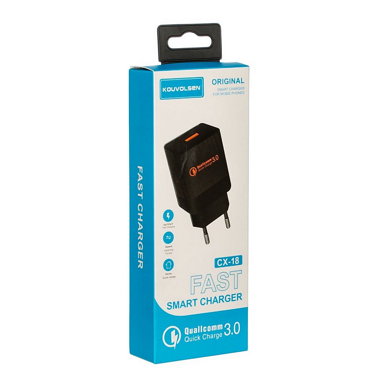 Зарядний пристрій Atcom CX-18 (1USB, 3А) QC3.0 Black (20303)