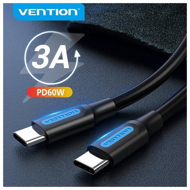 Кабель Vention USB Type-C - USB Type-C TPE Round PD 60W, 3A, 2m, Black (COSBH)