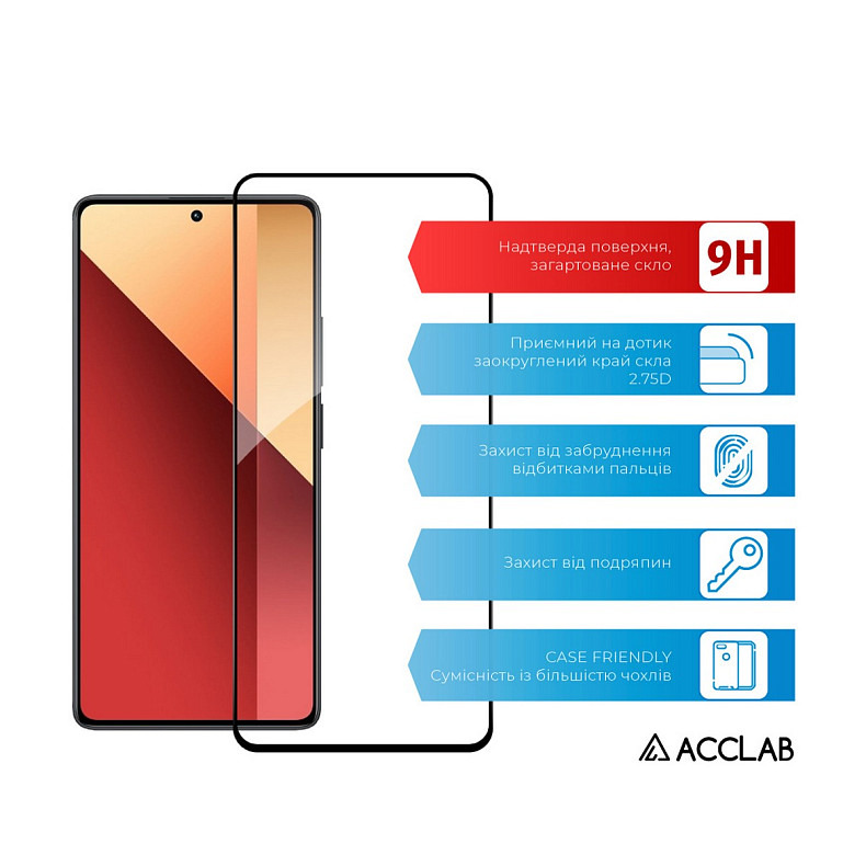 Защитное стекло ACCLAB Full Glue для Xiaomi Redmi Note 13 Pro 4G Black (1283126583780)