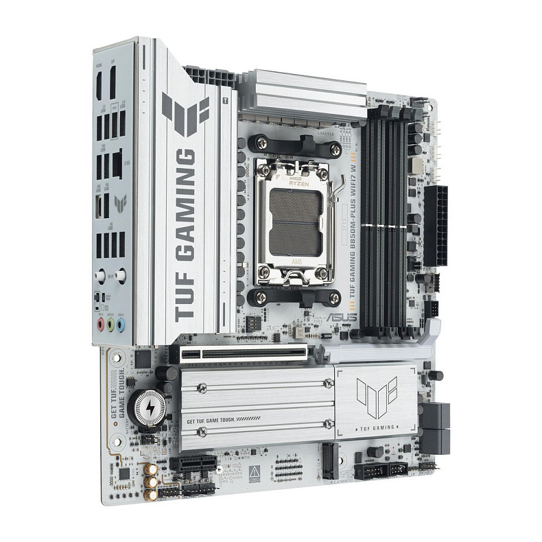 Материнcька плата ASUS TUF GAMING B850M-PLUS WIFI7 W sAM5 B850 4xDDR5 M.2 HDMI DP Wi-Fi BT mATX біли