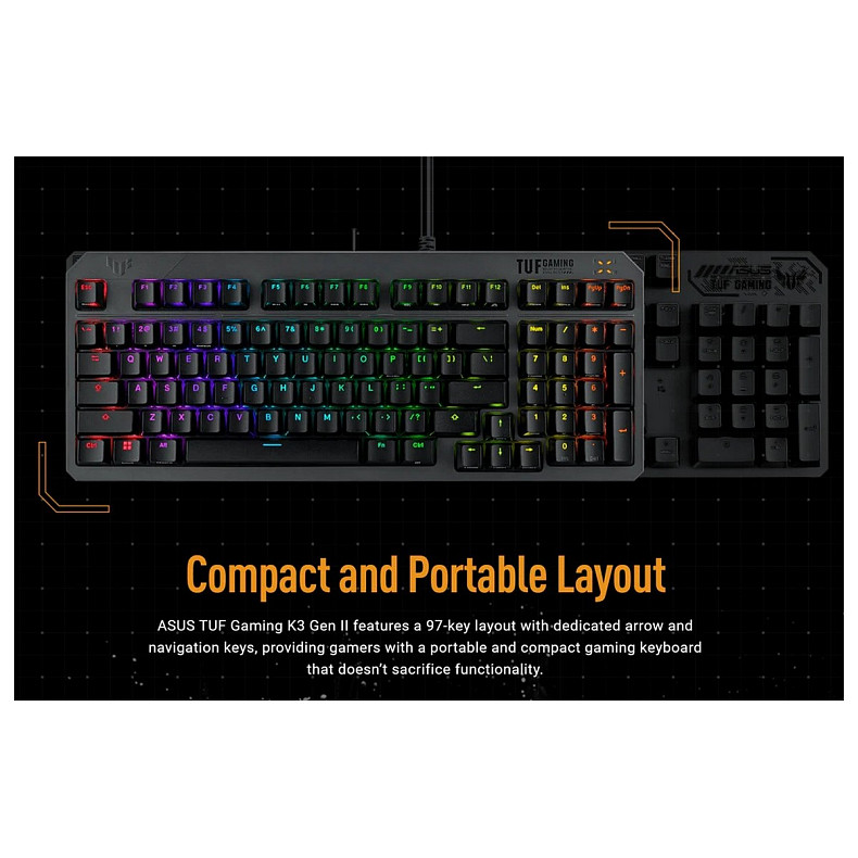 Клавіатура Asus TUF Gaming K3 Gen II Opti-Mech RGB 97key Switches ABS Black (90MP0390-BKMA00)