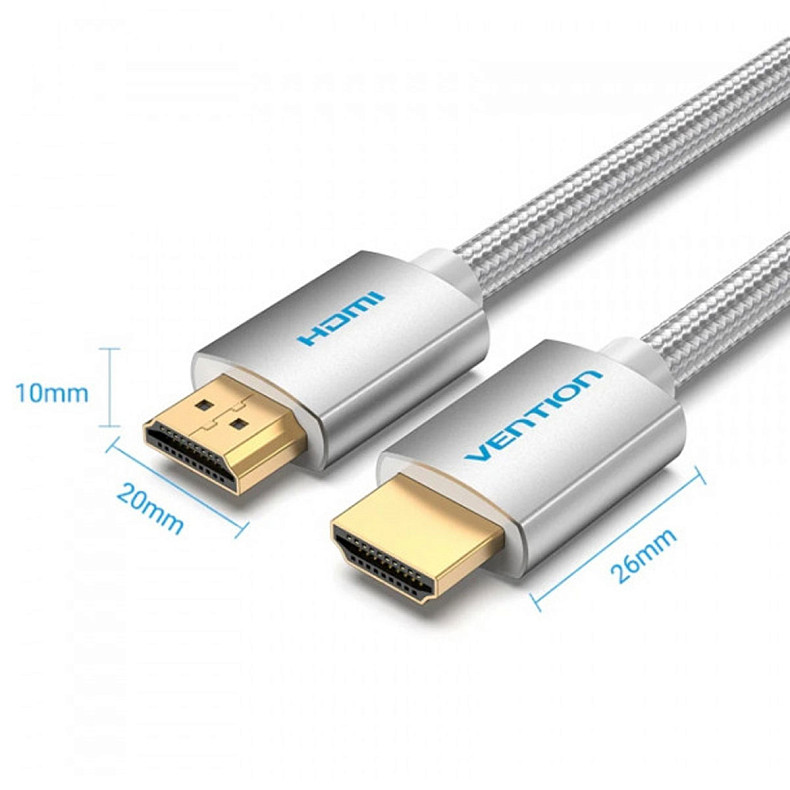 Кабель HDMI M-M,15.0 м, V2.0, 4K оплетки, Silver Metal Type Vention