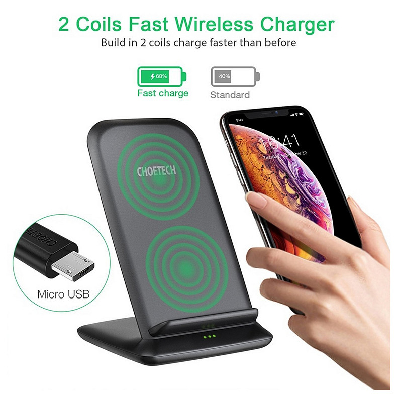 Зарядний пристрій Choetech 15W Fast Wireless Charging Stand 2coils black