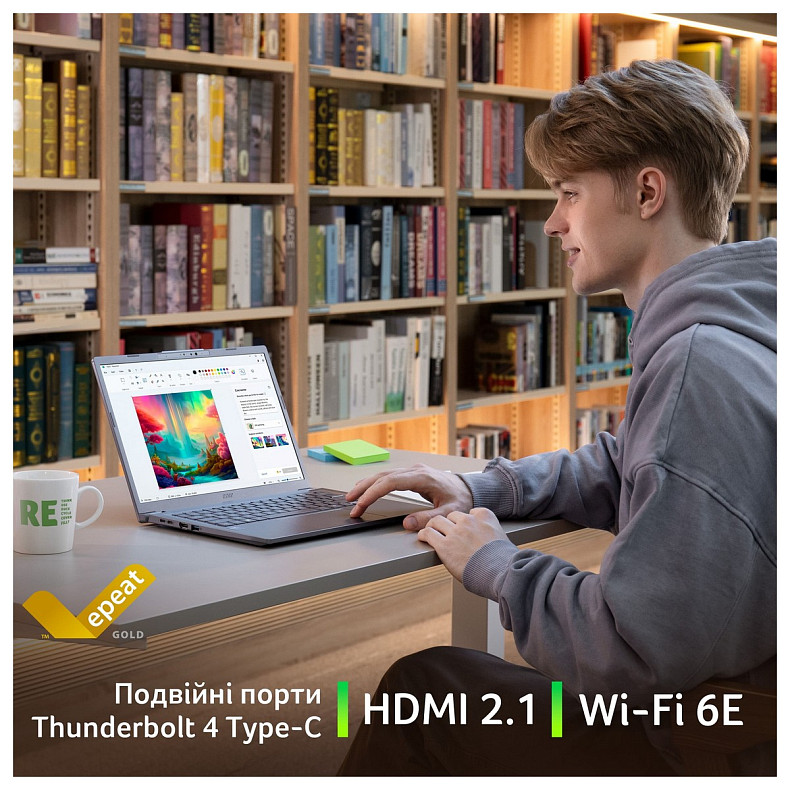 Ноутбук Acer Aspire 14 A14-52M 14" WUXGA OLED, Intel U5-226V, 16GB, F512GB, UMA, Win11, сірий